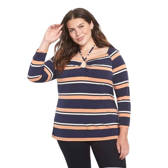 Lane Bryant Fitted 3/4 Raglan-Sleeve Square-Neck Top Size 22/24 - Picture 1 of 10